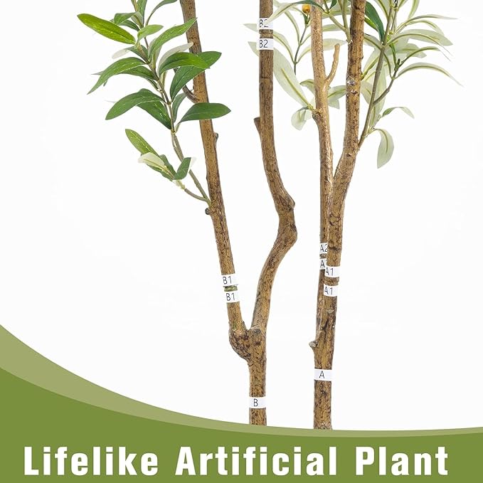 Artificial Fake Olive Tree 5FT Tall 2Pack with White Planter Faux Silk Olive Tree for Home Living Room Office Decor Faux Artificial Plants Indoor with Fruit & Free Moss