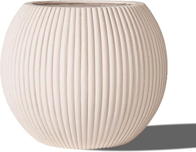 TerraDeco 16 Inch Handmade Outdoor Planter - Classic Striped Design | Fiberglass & Composite Material | Durable for Commercial & Home Decor