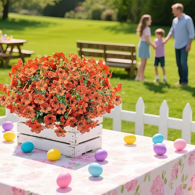 XccJLYB Artificial Flowers for Outdoor UV Resistant Fake Plants, 12 Bundles Fake Mums Silk Daisy in Pots for Porch Patio Garden, Faux Potted Home Decor for Outside (Orange)
