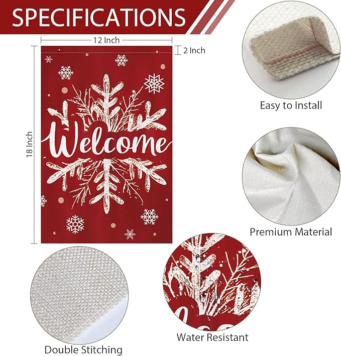 Heyfibro Christmas Winter Welcome Garden Flag 12x18 Inch Double Sided Burlap, Winter Snowflake Yard Flags for Holiday Xmas Yard Outdoor Decoration(ONLY FLAG)