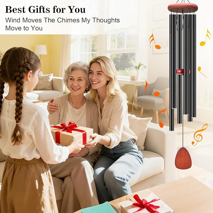 WENANA Large Wind Chimes for Outside Deep Tone, Soothing Melodic Memorial Sympathy Wind Chime, Suitable Outdoor Garden Decor, Gift for Mom Women Neighbors (Black Wind Chime -46 in)