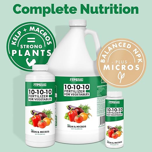 TPS NUTRIENTS Liquid 10-10-10 Fertilizer for Vegetables, Triple Ten NPK Plus Iron and Micros, Liquid Plant Food 8 oz (250mL)