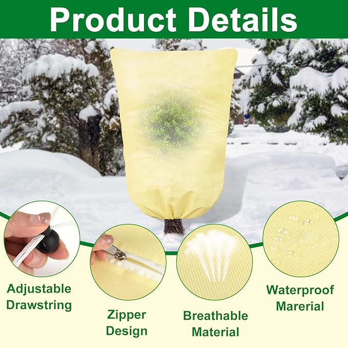 TRIITECH 2 Packs Plant Covers for Winter 120x180cm, Shrub Covers for Winter, Plant Cover Freeze Protection, Cold Frost Protection Cover with Zipper Drawstring(80gsm)