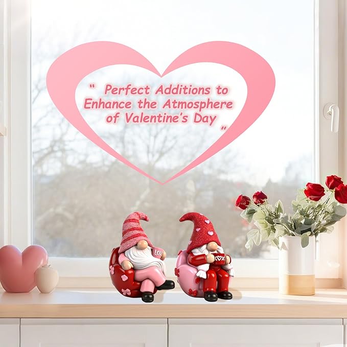 Valentines Day Gnome Decorations 2 PCS Resin Figurines Indoor Collectible Gifts for Him Cute Holiday Decor for Table Home