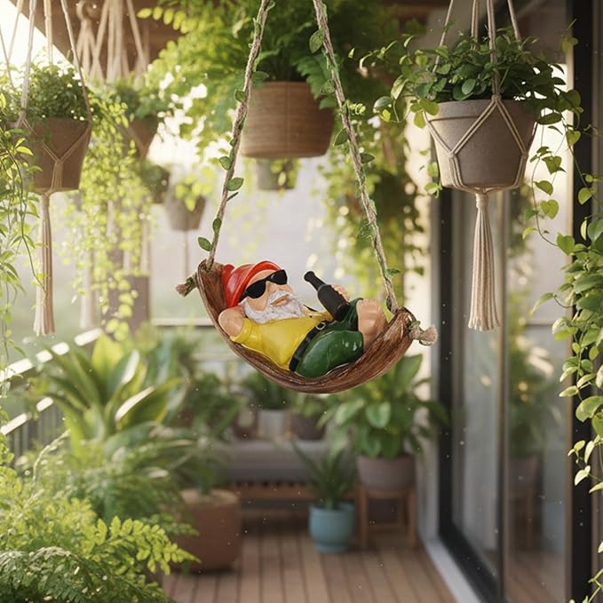 Hanging Garden Gnome Statues Decor for Outdoor, Indoor Funny Gnome Decor, Hanging Garden Ornament for Yard, Tree, Patio, Balcony, Living Room - Gnome Gift for Home Outdoor Decoration
