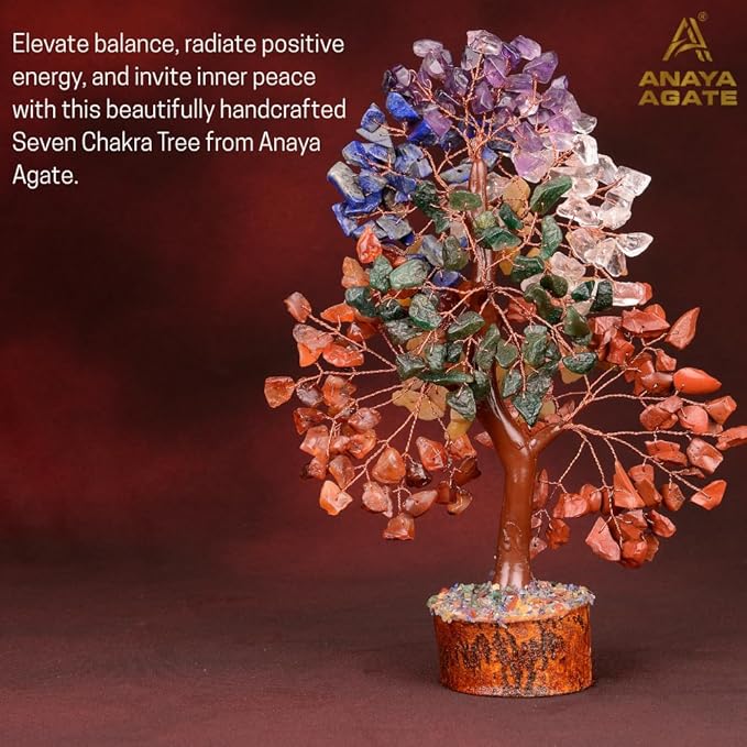 ANAYA AGATE 7 Chakra Crystal Tree of Life with Healing Necklace, and Chakra Bracelet - Gemstone Money Bonsai Trees for Women, Crystals and Healing Stones, Tree for Home, Office, Living Room Decor