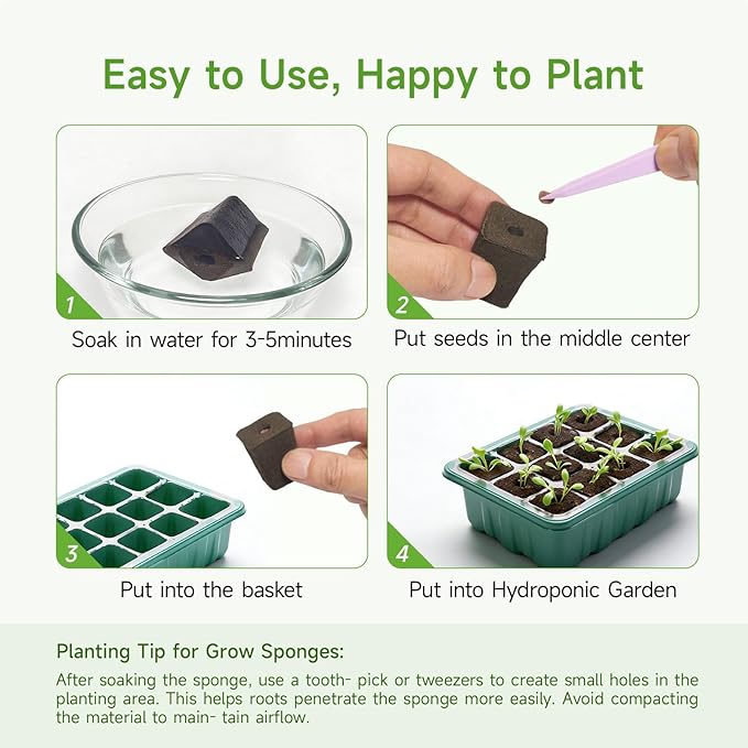 50 Pack Grow Sponges Square Sponge Replacement Part Seedling Starter Sponges for Hydroponic Indoor Garden System Cuttage Rooting Germination Kits