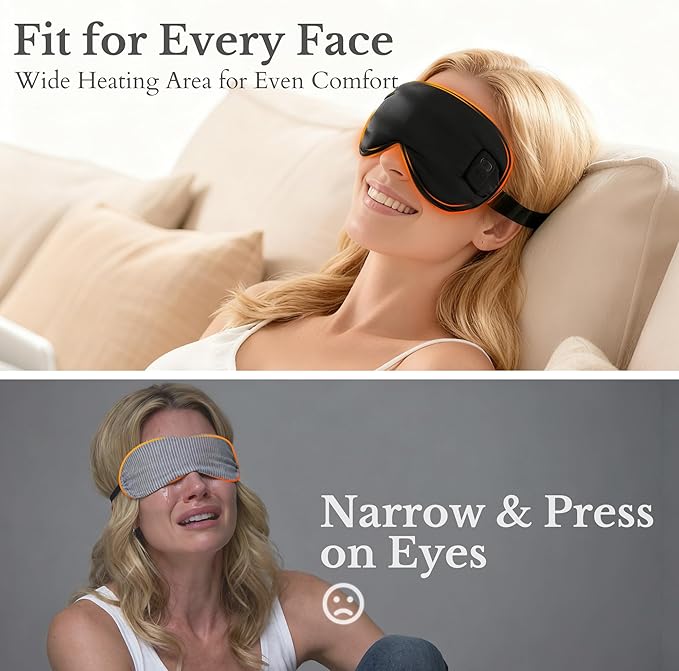 Cordless Heated Eye Mask, Silk Warm Eye Compress for Dry Eyes, Eye Relief, Improved Sleep, Washable Eye Heating Pad for Travel, 5 Temp & 6 Timers, 2-in-1 Heated & Cooling Gel Mask(2 Pack