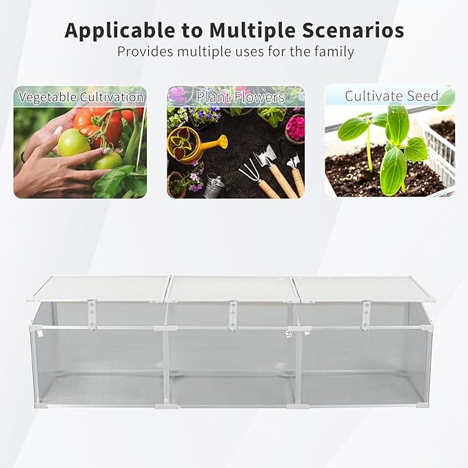 6×1.6 FT Polycarbonate Mini Greenhouse for Outdoors Winter Use, Portable Raised Cold Frame Green House with Openable Top, Aluminum Frame Small Greenhouse for Herbs Flowers Vegetables, Silver