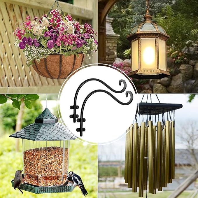 Maosen 12 Inch Plant Hangers Outdoor 2 Pack Black, Heavy Duty Plant Hanging Bracket Hook for Flowers Baskets Planter Pots Bird Feeder Lanterns Wind Chimes Outdoor Indoor