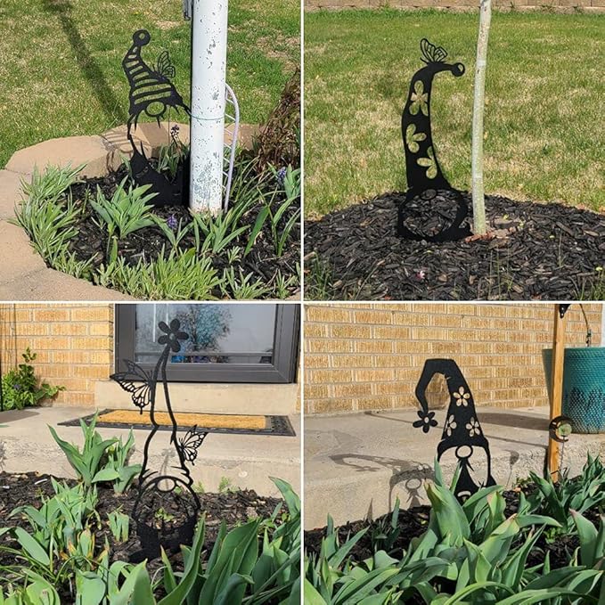 RealSteel Metal Garden Gnomes Outdoor – 4 Pack Steel Lawn Ornaments & Statues, Funny Yard Décor, Weatherproof Garden Decorations, Whimsical Yard Art, Holiday Seasonal Décor, Unique Gift for Gardeners