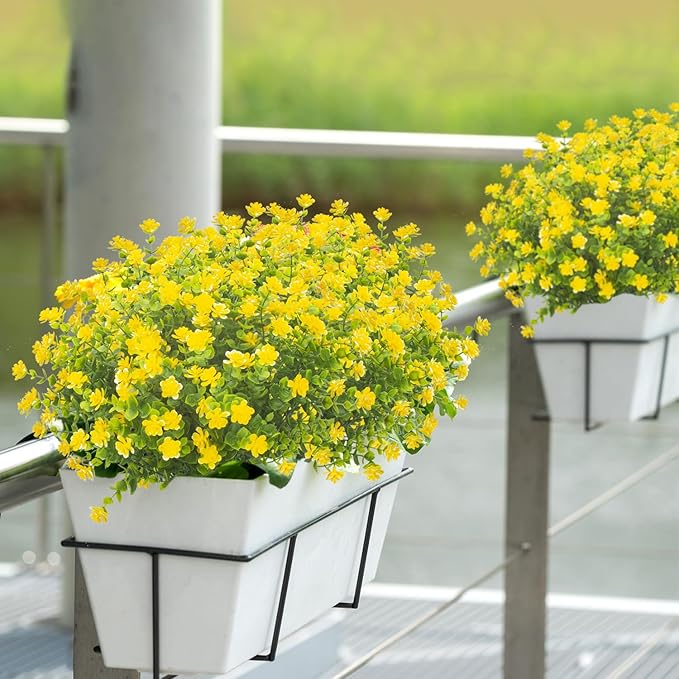 Grunyia 20 Bundles Artificial Flowers UV Resistant Fake Flowers No Fade Faux Plants Garden Porch Window Box Decorating (Yellow)