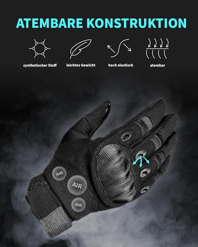 Tactical Gloves for Men, Shooting & Motorcycle Gloves with Hard Shell Knuckle Protection & Leather Palm for Airsoft Motorcycle Cycling Paintball Sports Climbing Training Hunting