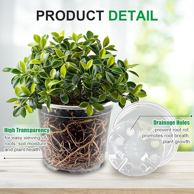 RooTrimmer 100 Pack 4 Inch Clear Plant pots with Drainage Holes, Transparent Nursery Seeding Pots, Flexile Seeds Starter Pots, Seeds Germination (4Inch,100P,Clear)