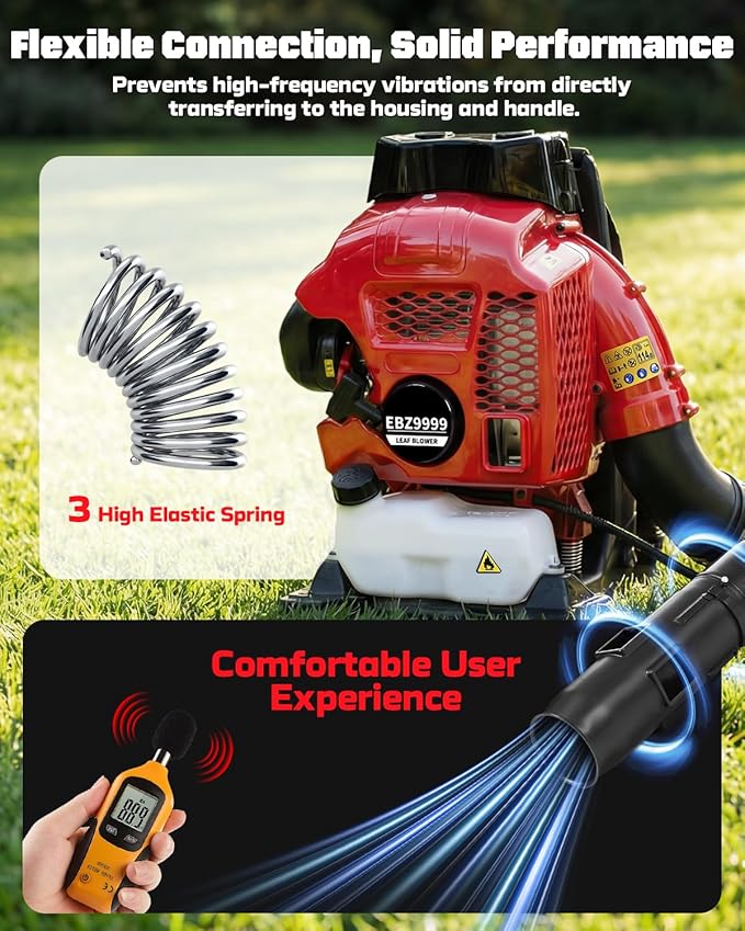 80CC Gas Backpack Blower, 900 CFM 260 MPH Gas Powered Leaf Blower with 2-Stroke Engine, Heavy-Duty Leaf Blower Backpack for Commercial Lawn Care (Red – 80CC)