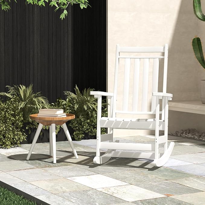 Oversized Outdoor Rocking Chair,All Weather Rocker Chair with More Comfortable Seat Panel for Porch Patio Outside(White)