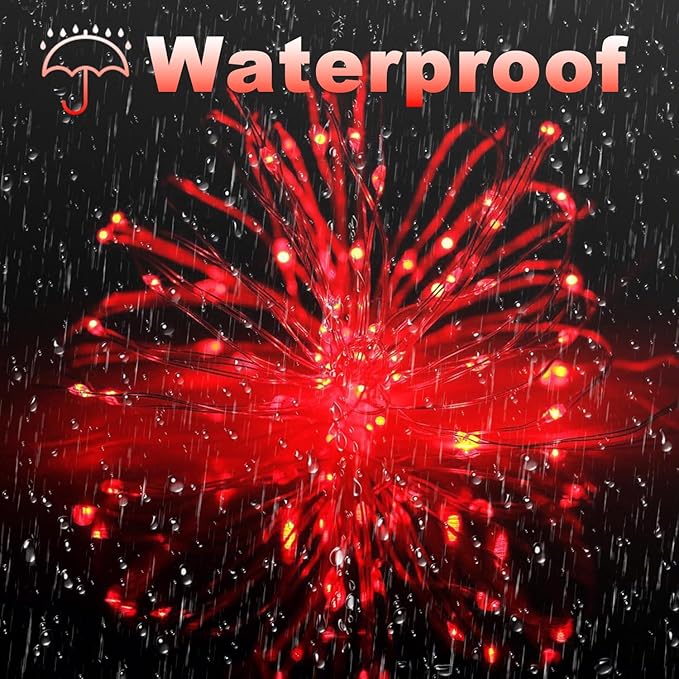 Lomotech Solar String Lights Outdoor - 2 Pack Total 66ft 200LED Solar Fairy Lights Waterproof 8 Modes Twinkle Lights for Outdoor, Patio, Garden, Yard, Party, Wedding, Tree Decoration (Red)