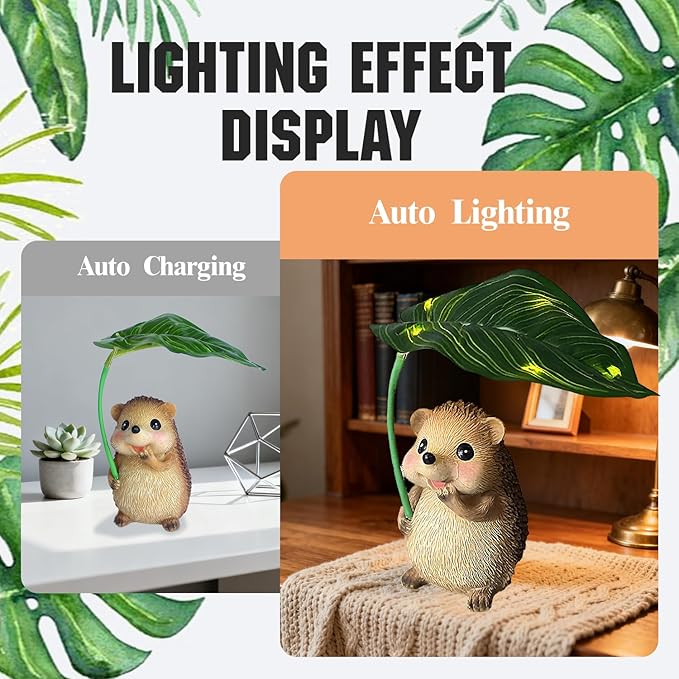 Solar Hedgehog with Light-Up Umbrella, 5.12" Garden Statue Outdoor Decor for Patio, Yard, Lawn - Gardening Gifts for Christmas, Mother's Day