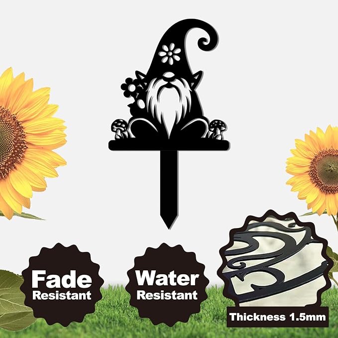 Magilab Personalized Iron Yard Stake - Christmas Cute Gnome Dwarves Decor, 8-Inch Black Metal Garden Sign for Outdoor (Style L)