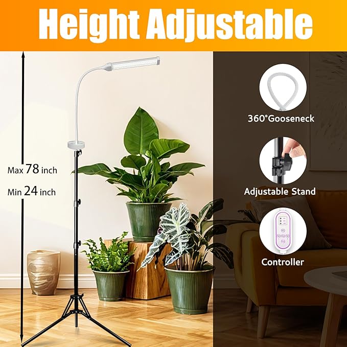 Secefeao Grow Lights for Indoor Plants Full Spectrum, LED Plant Light with Stand, Adjustable Height, Plant Grow Lights with Auto 4/8/12/H Timer for Indoor Tall Plants(105 LEDs-White)