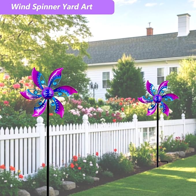 Gronhof Wind Spinners Outdoor Metal, 10.63" W*37" H Pinwheels for Yard and Garden Decor, Kinetic Wind Sculpture Spinner Yard Art (Purple)