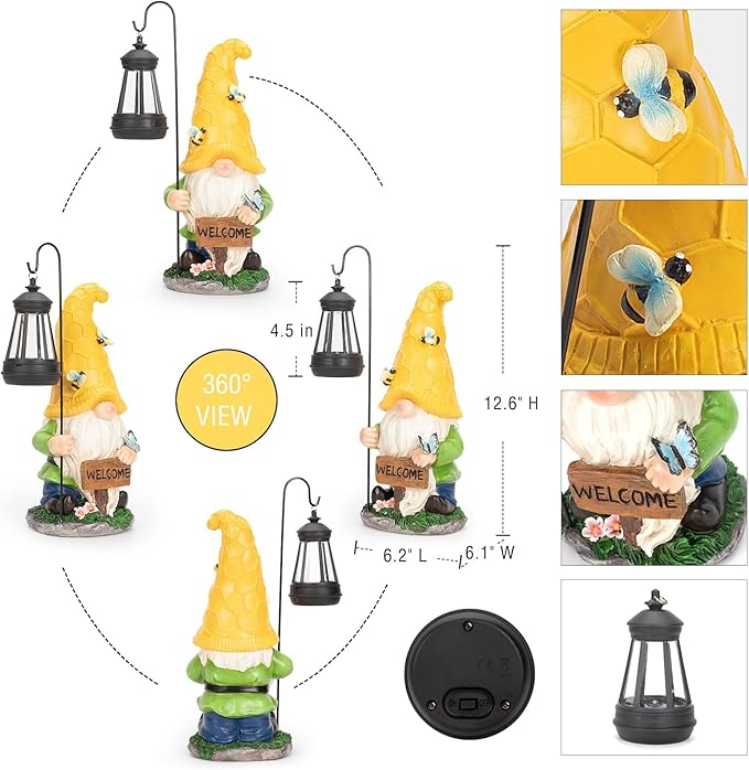 Christmas Gnomes Outdoor Statue with Solar Lights, Waterproof Solar Garden Gnomes Decorations for Yard with Lantern Light Outdoor Decorations for Patio Mom Gift