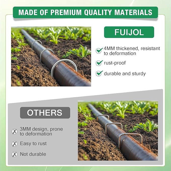 8 Gauge Landscape Staples, FUIJOL 8 Inch Heavy Duty U-Shaped Landscape Stakes, 50 Pack Galvanized Garden Staples for Weed Barrier Stakes, Ground Cover, Irrigation Tubing, Fence (50)