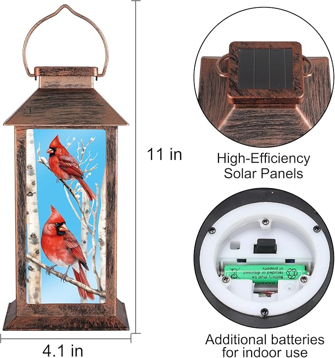 Solar Lanterns with Cardinal Theme Outdoor Waterproof Decorative Lights for Garden Birthday Gifts for Women, Mom, and Grandma Solar LED Hanging Lights for Yard, Patio, Lawn, and Porch(Tree Trunk)