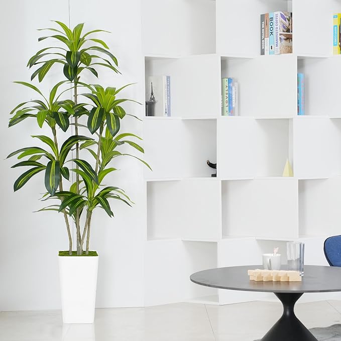 ProDeco Artificial Dracaena Tree 6ft Tall - Green Silk Realistic Fake Plants for Office Home Living Room Bedroom Decor Indoor Outdoor with Pot Large House Faux Floor Plants