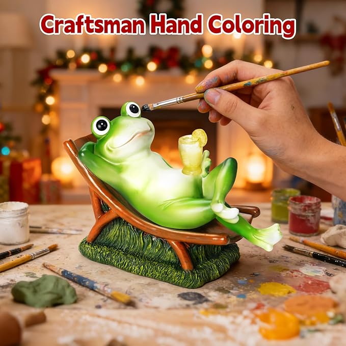 Frog Garden Statue Garden Decor for Outside for Yard、Balcony 、Lawn and Gifts for Women, Unique Artistic Housewarming Presents Gift