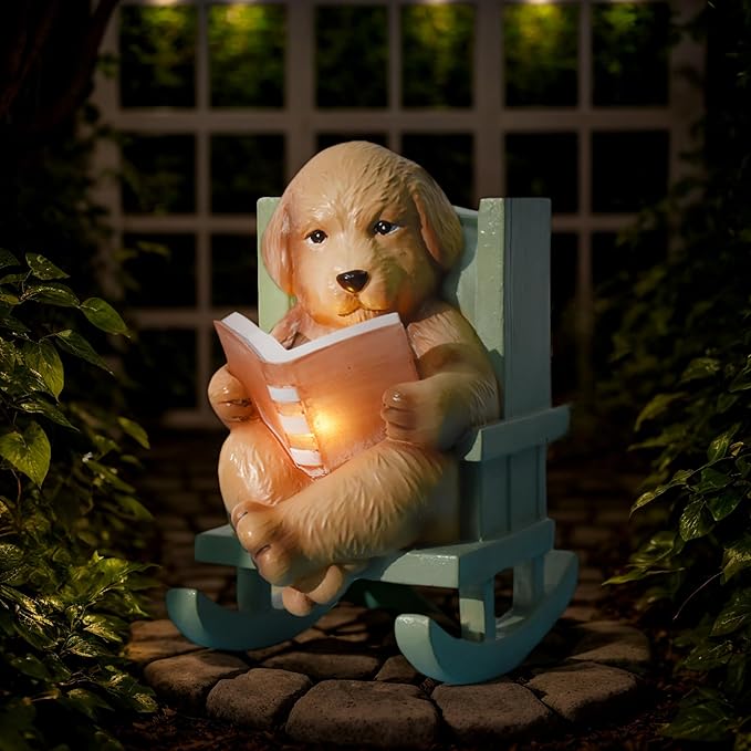 Solar Garden Statues Dog Statues Fairy Garden Accessories Resin Dog Figurine Mini Golden Retriever Statue with Lights for Outside Porch Patio Decor 3 * 2 * 3.5 Inch Mothers Day Gift for Mom