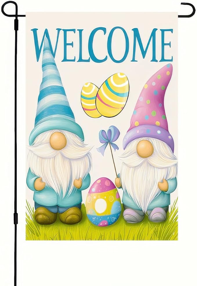 Easter Bunnies Garden Flag Cute Gnomes Egg Double Sided Yard Flag 12x18 Inch Welcome Yard Holiday Decoration Farmhouse Small Yard Flag Home Lawn Outdoor Decorations