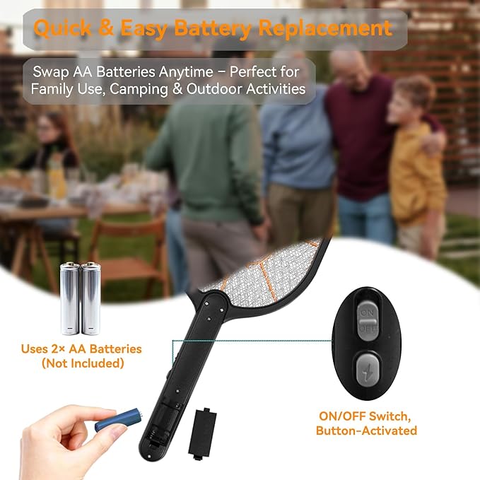 2-Pack Electric Fly Swatter – Battery Powered Mosquito & Bug Zapper Racket with Safe Mesh & Wall-Mount Design for Indoor and Outdoor Use (Black & Gray)