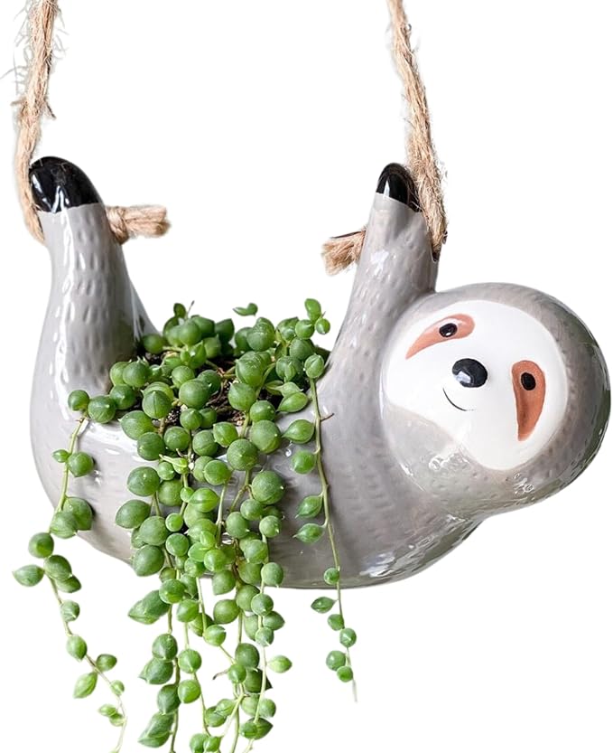 AIPOGOOIN Sloth Hanging Planters for Indoor Outdoor Plants Cute Succulent Pots Ceramic Plant Holder Gifts for Plant Lovers Women Gardeners Mom Gardening Gifts