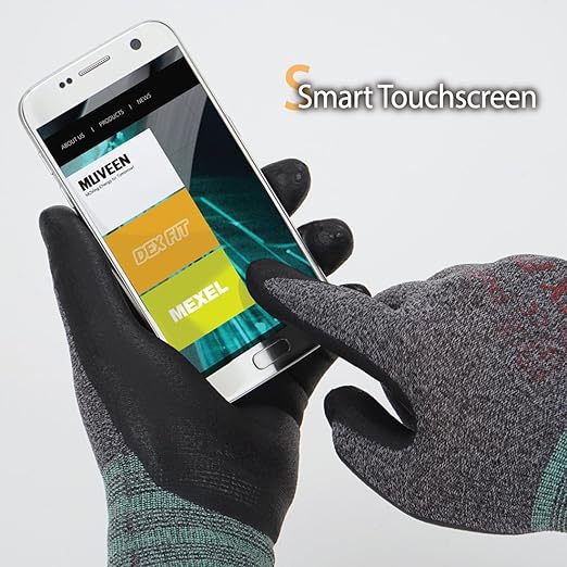 DEX FIT Nitrile Work Gloves FN330, 3D-Comfort Stretchy Fit, Firm Grip, Thin & Lightweight, Touch-Screen Compatible, Durable, Breathable & Cool, Machine Washable; Black Grey XS (6) 12 Pairs
