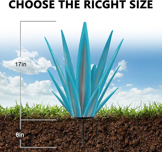 TOMBABY Enlarge Metal Plants Tequila Rustic Sculpture, Outdoor Patio Yard, Home Decor Hand Painted Agave Garden Statue, Outdoor Lawn Ornaments Yard Stakes for Mom Gift (1 Big Blue)