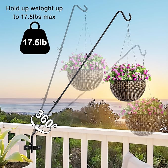 GDHSWJ 2 Pack Deck Hooks for Hanging Bird Feeders, 43" Adjustable Bird Feeder Hanger for Railing, 360° Swivel Clamp-On Plant Hook for Balcony, Porch, Lanterns, Wind Chimes