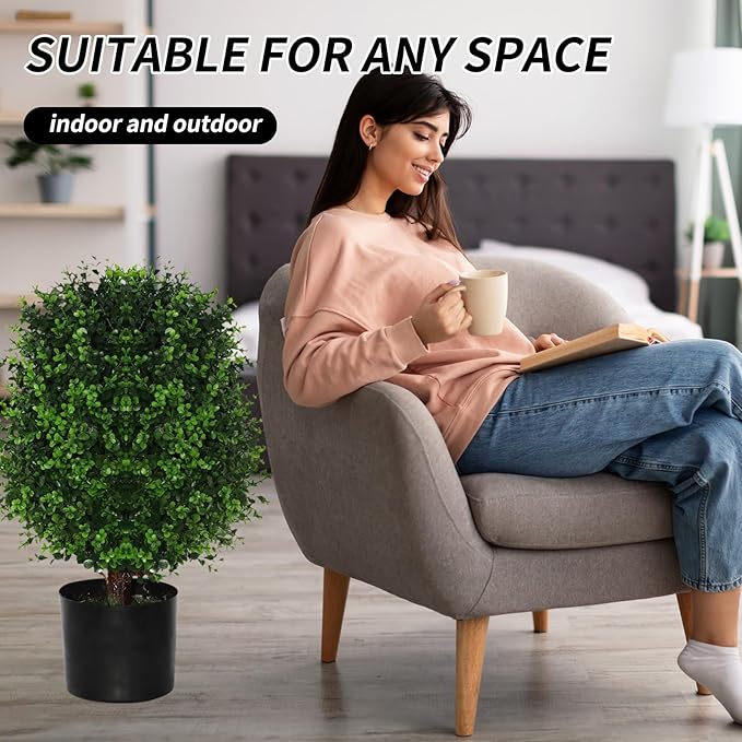 Artificial Cedar Tree Potted Plant - 2pcs Simulated Shrub Plants with Heavy Duty Planter. They are Hand pruned, UV Resistant, Low Maintenance and Suitable for Indoor and Outdoor Decoration (21 in)