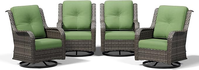 Joyside 4 Piece Outdoor Swivel Rocker Patio Chairs, Wicker Patio Furniture with High Back, Deep Seating, Wide Armrest, Thickened Cushions, Outdoor Rattan Furniture for Deck, Porch Use