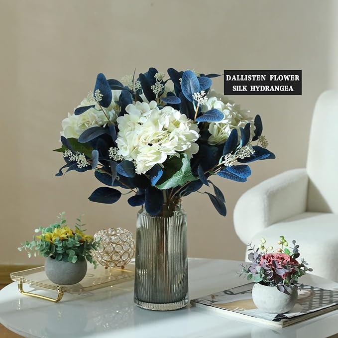 20" Silk Artificial Eucalyptus Stems, 12Pcs Fake Eucalyptus Stem with Leaves Berries, Greenery Plants Floral Decorations for Wedding Party Flower Arrangement Home Decor (Navy Blue)