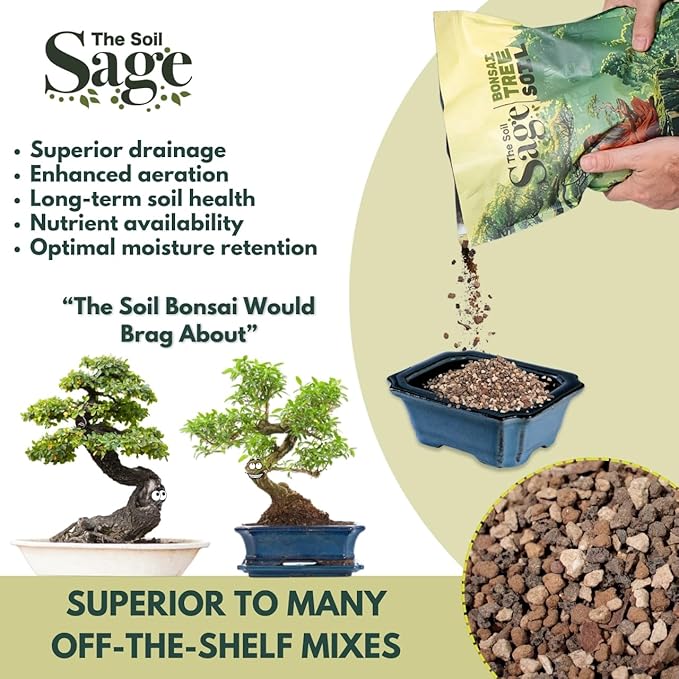 The Soil Sage 2.5qts Premium Bonsai Mix - U.S.A. Made Ready to Use - Akadama, Pumice, Lava Rock, Fine Pine Bark - Large Bag for All Bonsai Tree - High Drainage Potting, Repotting