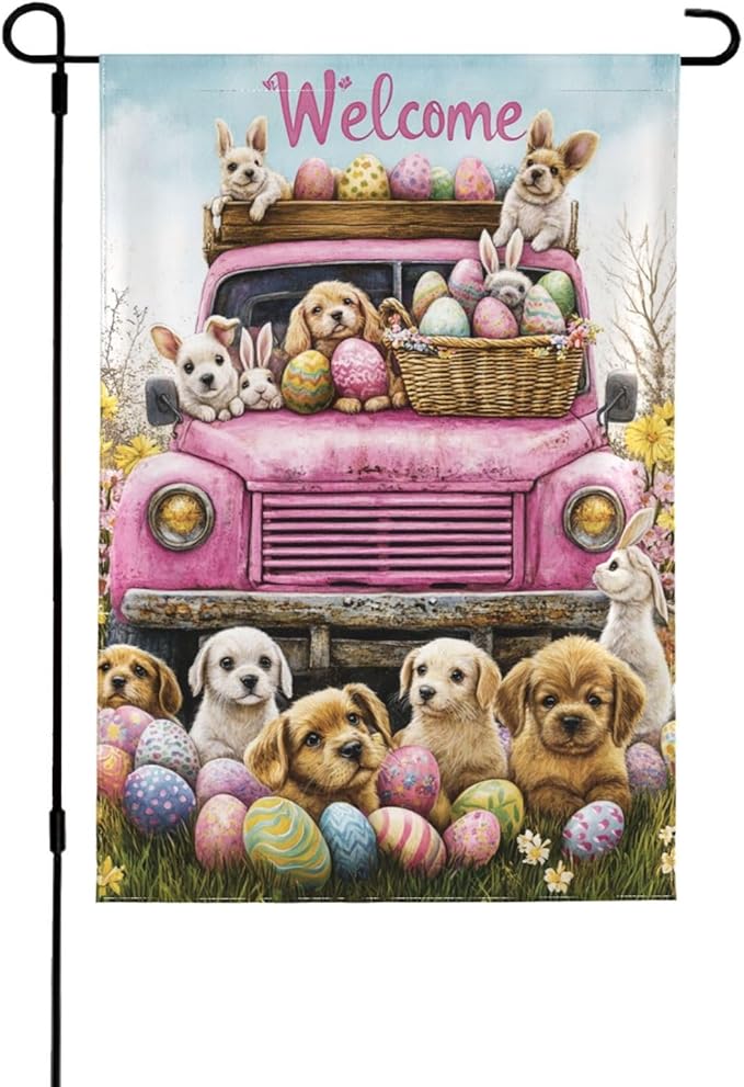 Truck Animals Garden Flag 12x18 Inch Double Sided All-Weather Polyester Outdoor Flag For Patio Lawn Yard And Garden Welcome Decor