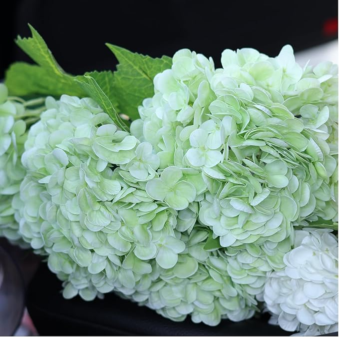 Green Hydrangea Artificial Flowers - High-End 22.5cm Oversized Heads (4pcs) | Real-Touch Design | Perfect for Christmas, Weddings, Home Decor, Parties & Outdoor Use (Light Green)