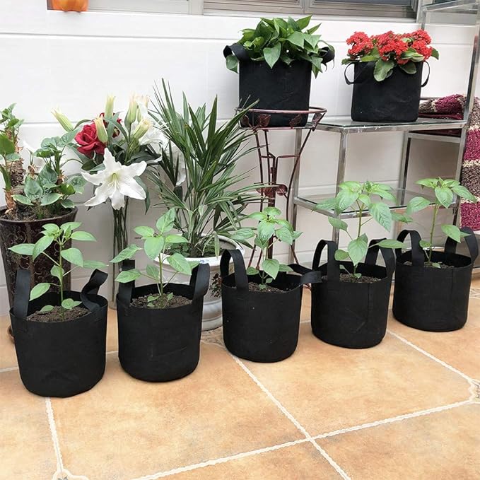 JERIA 12-Pack 2 Gallon, Vegetable/Flower/Plant Grow Bags, Aeration Fabric Pots with Handles (Black), Come with 12 Pcs Plant Labels