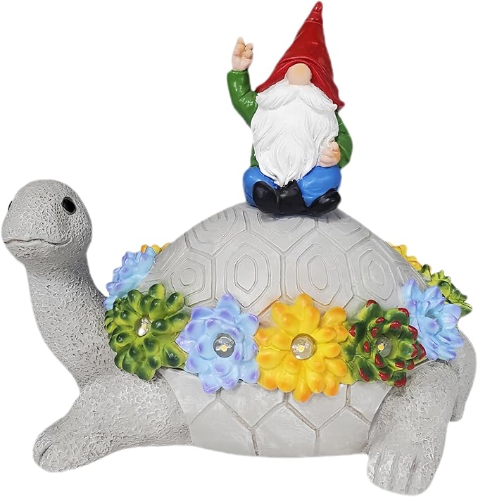 memeyou Gnome Hide a Key Outside Turtle Garden Decor Outdoor Key Hider Statues Funny Decorations for Yard Patio Lawn Solar Figurine with Light Ornaments Housewarming for Women Mom Grandma