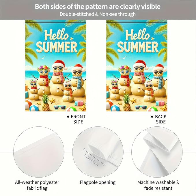 Welcome Summer Garden Flag 12x18 Inch Double Sided Beach Snowman Garden Flag Ocean Coastal Decorative Yard Outdoor Small Decor Christmas Outside Decorations