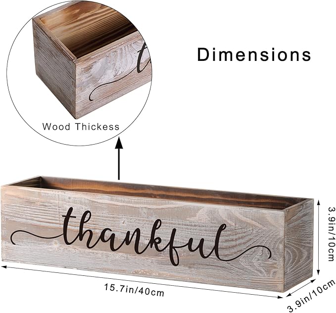 Patelai 1 Pcs 15.7inch Centerpiece Table Decorations Wood Planter Rectangular Planter Decorative Window Planters Rustic Wooden Box Floral Natural Centerpieces for Wedding Decor(Thankful Style)