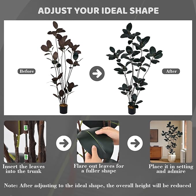 Artificial Rubber Tree 7FT with 68 Glossy Leaves & 10 Heads & Black Pot Cover with Coconut Fiber Realistic Tall Large Faux Tropical Ficus Elastica Plant 84 Inch for Indoor Home Modern Decor