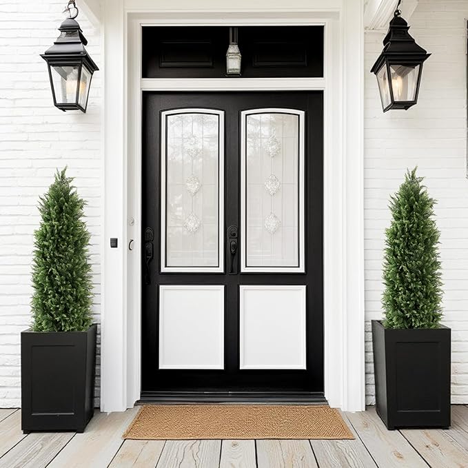 Azoco 4ft Faux Cedar Topiary for Outdoor Planters, Large Artificial Trees Set of 2, UV Rated Fake Plants with Pot for Front Porch Outside Decor 4 Feet Tall