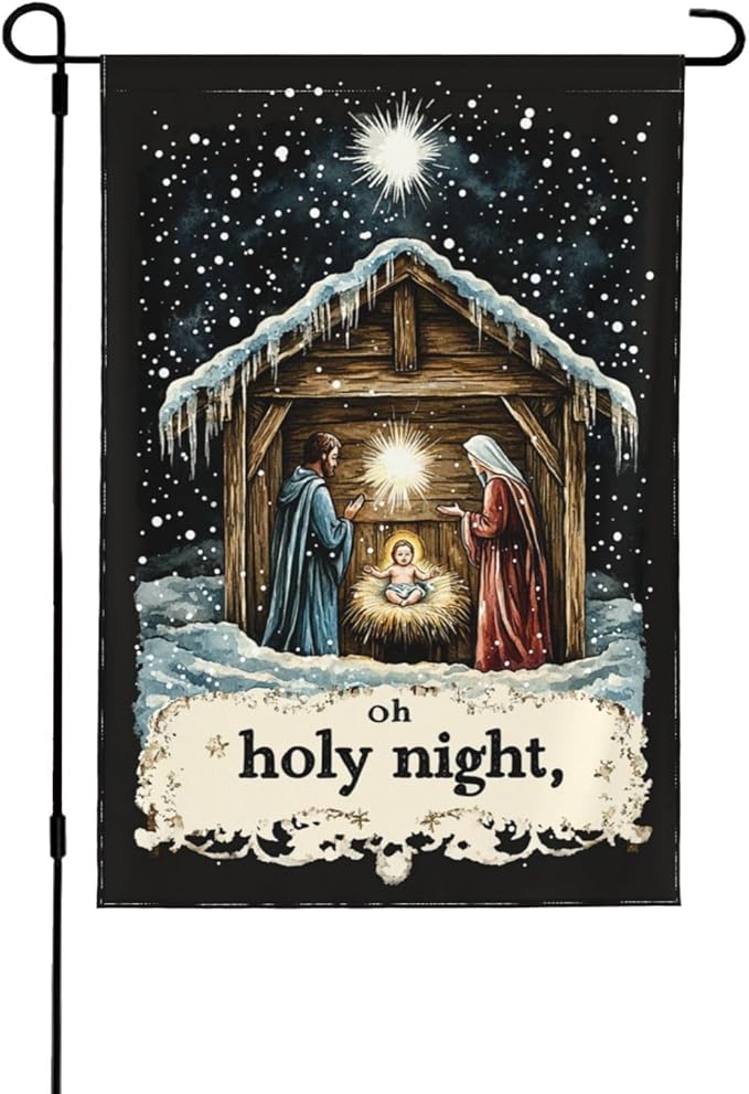 Christmas Night Garden Flag 12x18 Inch Double Sided All-Weather Polyester Outdoor Flag For Patio Lawn Yard And Garden Welcome Decor